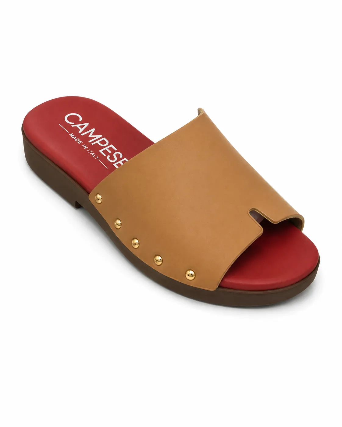 Camel & Red Studded Slide