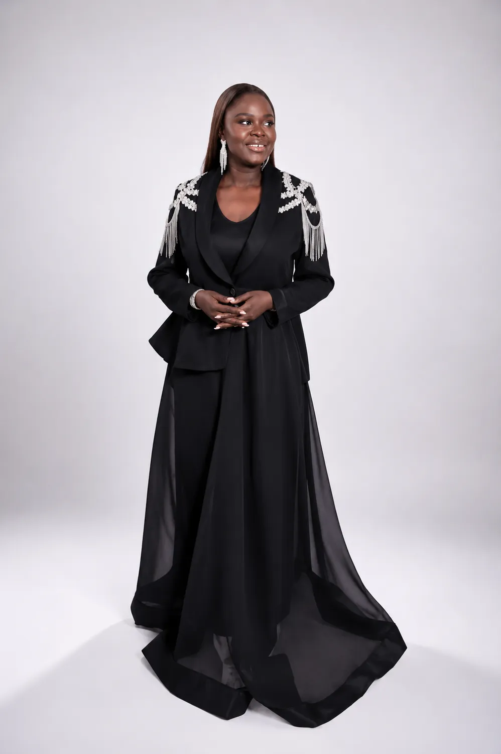 Midnight Pearl Blazer Gown